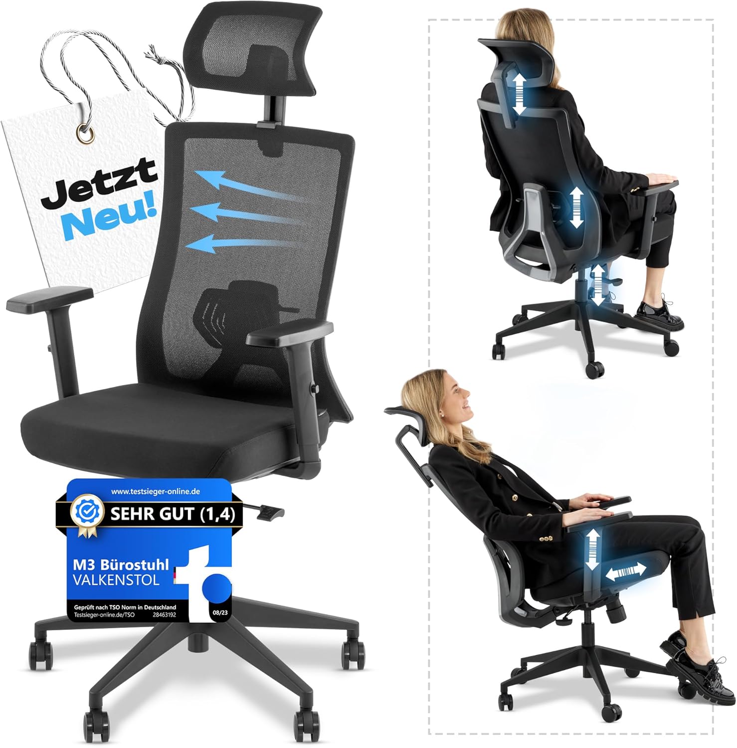 VALKENSTOL M3 Ergonomischer Bürostuhl 150 kg Schreibtischstuhl