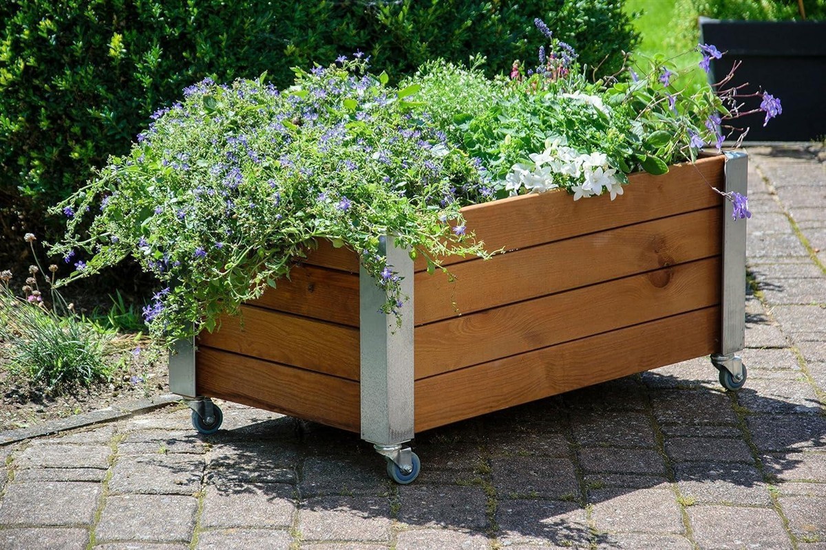 Blumenbeet, Pflanzkübel, Holzkasten, Rollbar, Gartenmobiler