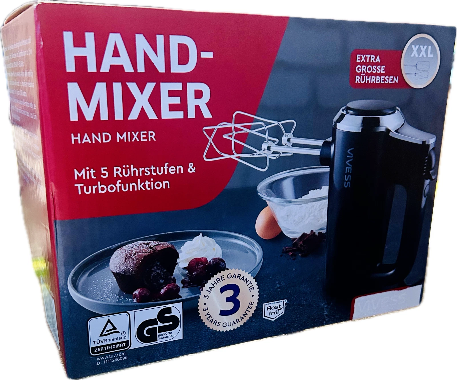 Elektrischer Handmixer Handrührgerät Handrührer – 5 Geschwindigkeiten und Turbo