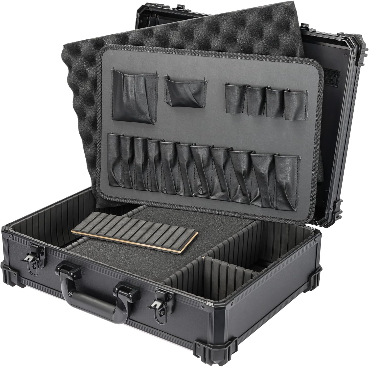 HMF Werkzeugkoffer leer, Werkzeugkasten groß mit Rasterschaumstoff 46 x 33 x 15 cm