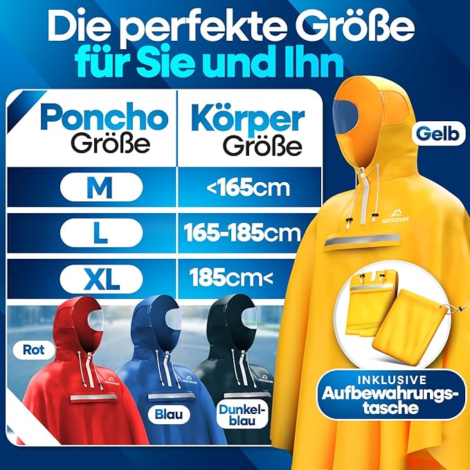 NEXTCOVER Regenponcho Fahrrad für Damen & Herren Regencape wasserdicht gelb Gr. M