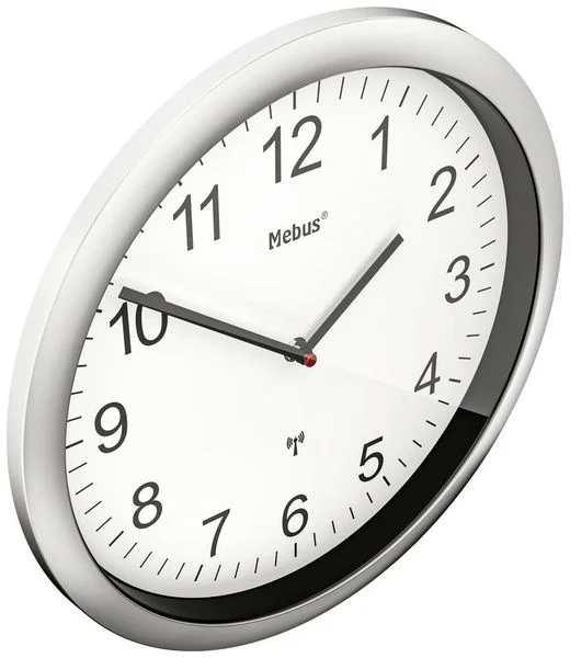 Mebus 19809 Funk Wanduhr 25cm x 4cm Silber Leisegang-Uhrwerk