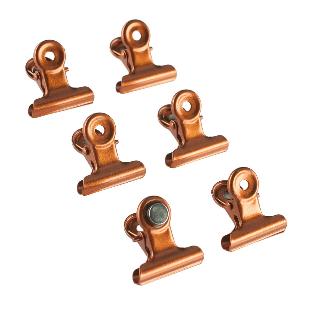 Magnetklemmen 6 Stück, 20 mm, mit ultra starkem Magnet, Architektenklammer in chrom, kupfer, schwarz