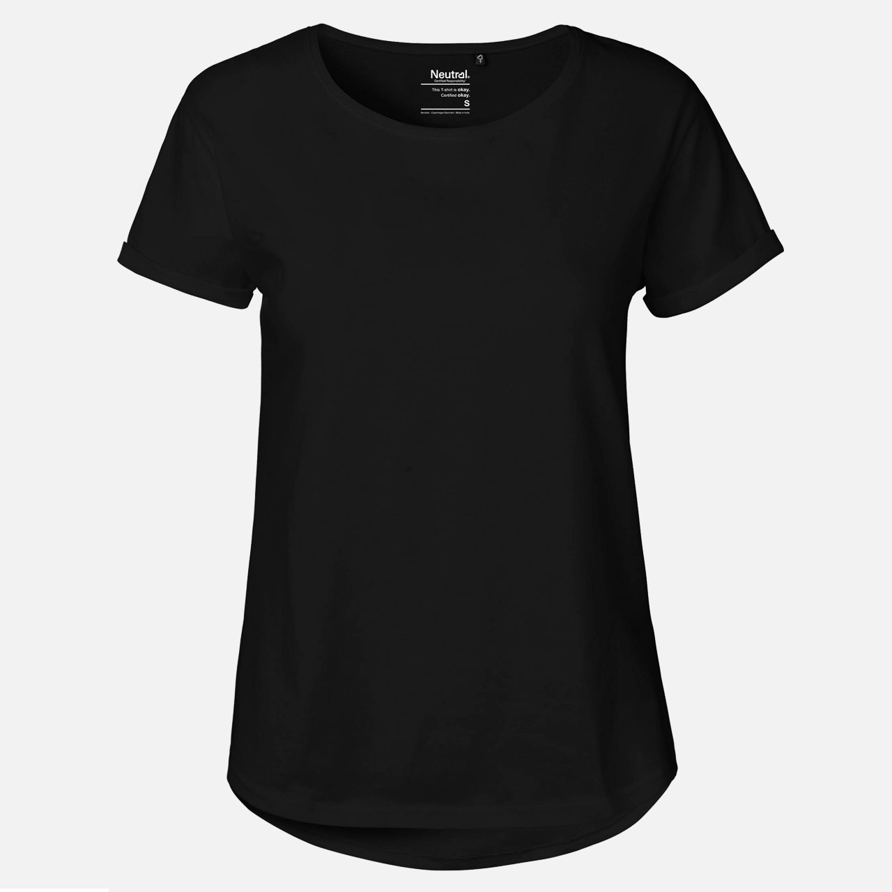 Ladies Roll Up Sleeve T-Shirt - Bio-Baumwolle schwarz Schwarz 2XL