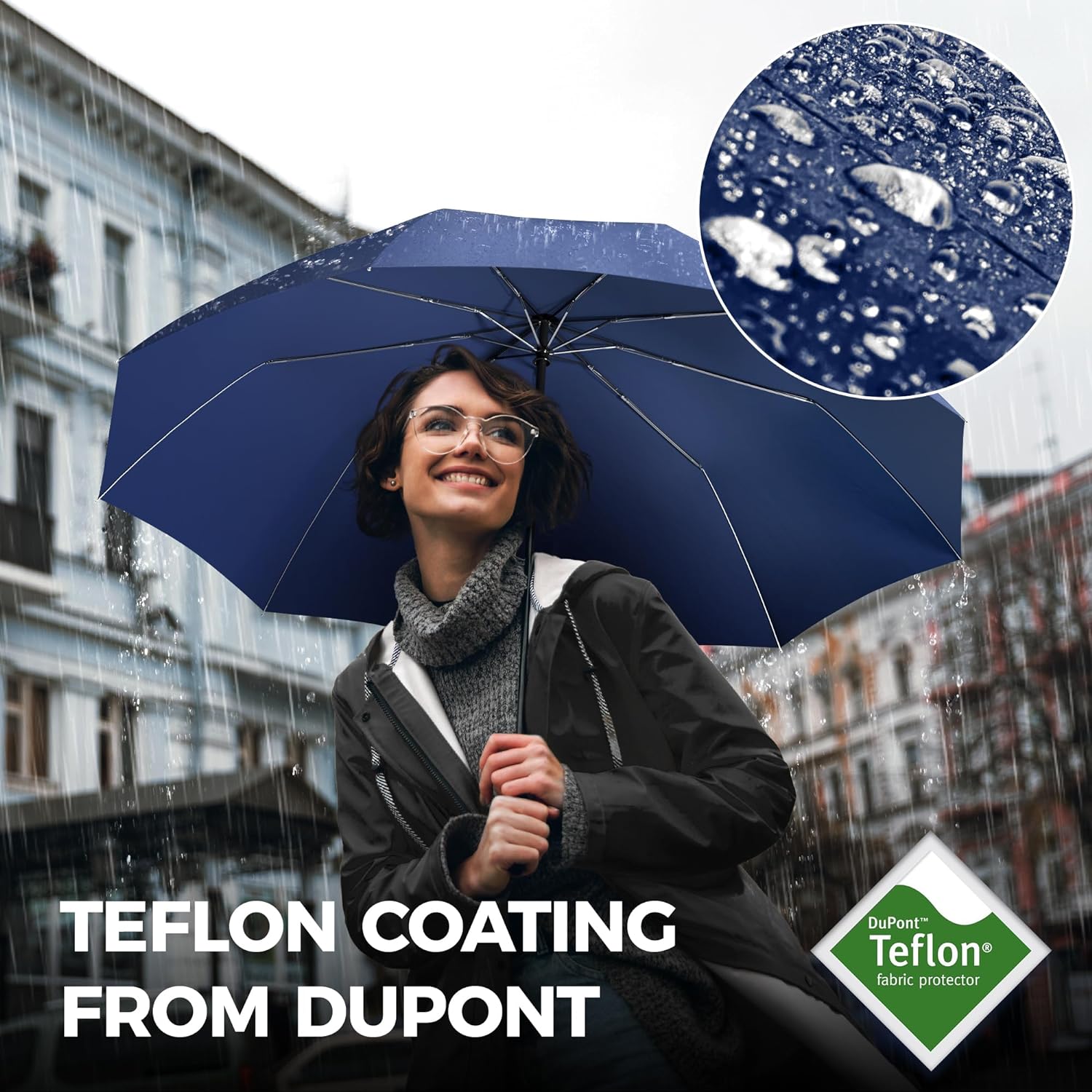 Wilford & Sons Regenschirm Taschenschirm Sturmfest blau