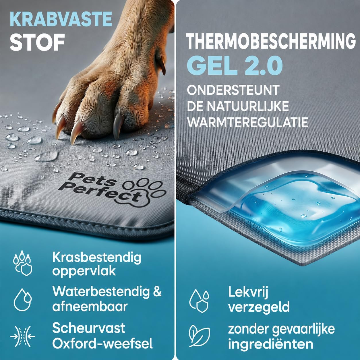 Kühlmatte für Haustiere, Gel-Kühlkern, Krabbenfestes Oxford-Gewebe, Wasserabweisend, Grau