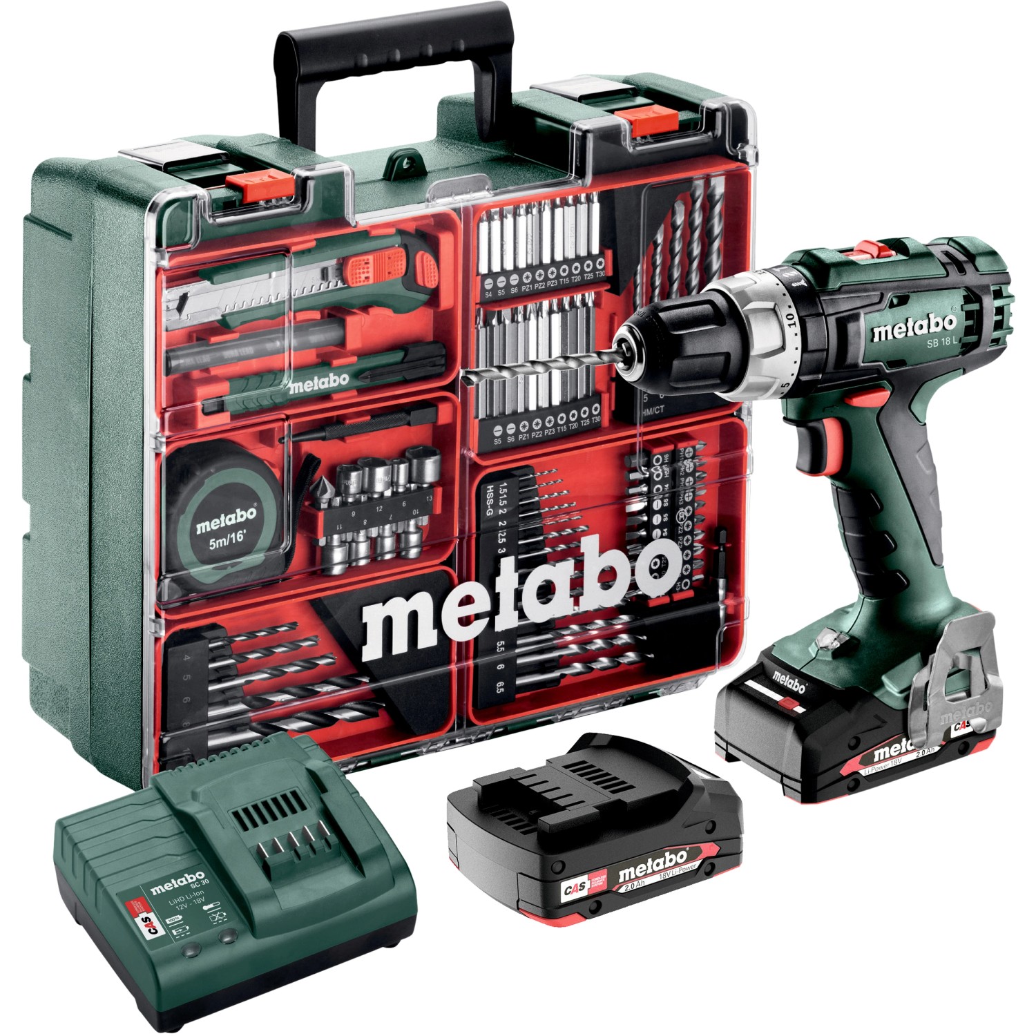 Metabo Akku Schlagbohrmaschine SB L 18 Set Mobile Werkstatt inkl. 2 Li Ion Akkus