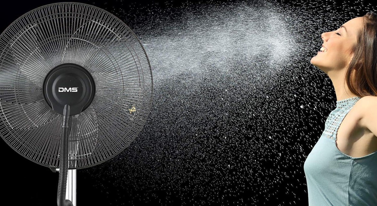 ventilator, standing fan, water spray, airflow, adjustable