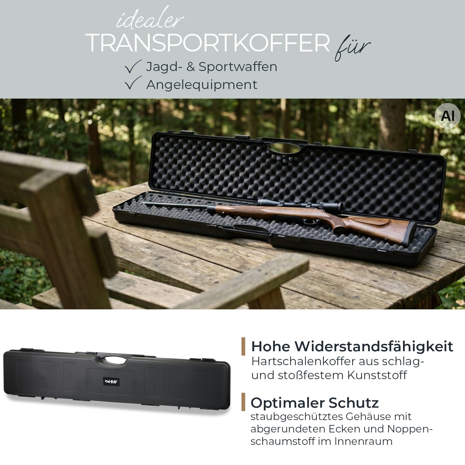 Waffenkoffer, Hartschalenkoffer, Kunststoff, Schwarz, Noppenschaumstoff