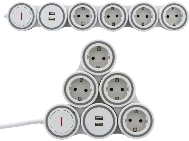 Steckdosenleiste Supraflex Flexibel 4-fach mit Schalter & USB Weiß
