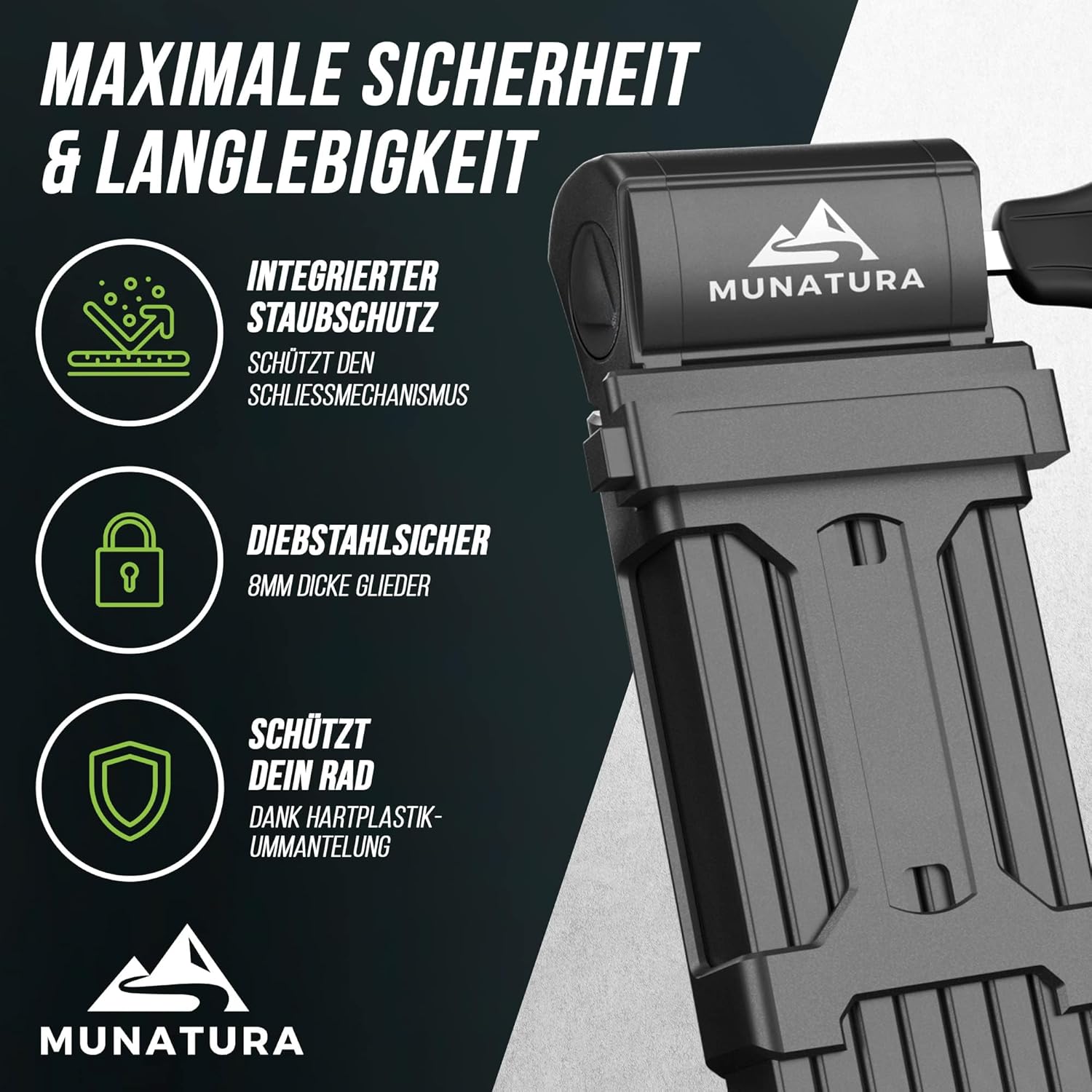 MUNATURA Faltschloss Fahrrad Diebstahlsicher Fahrradschloss 120cm Stufe 10
