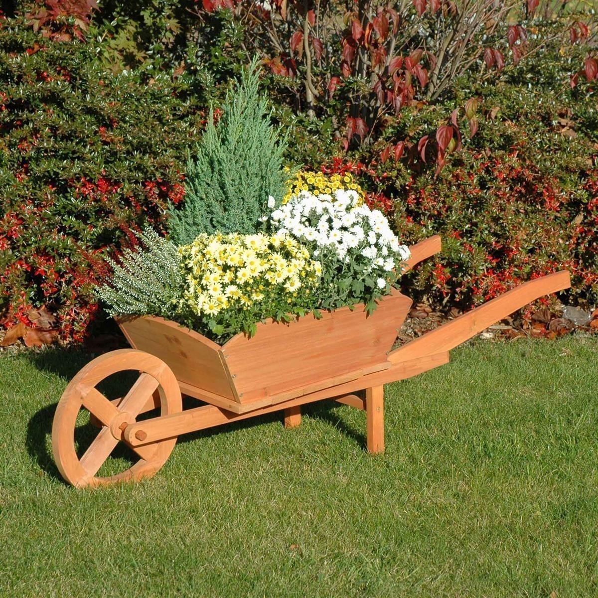 holzschubkarre, blumen, pflanzengefäß, pflanztrog, gartendekoration