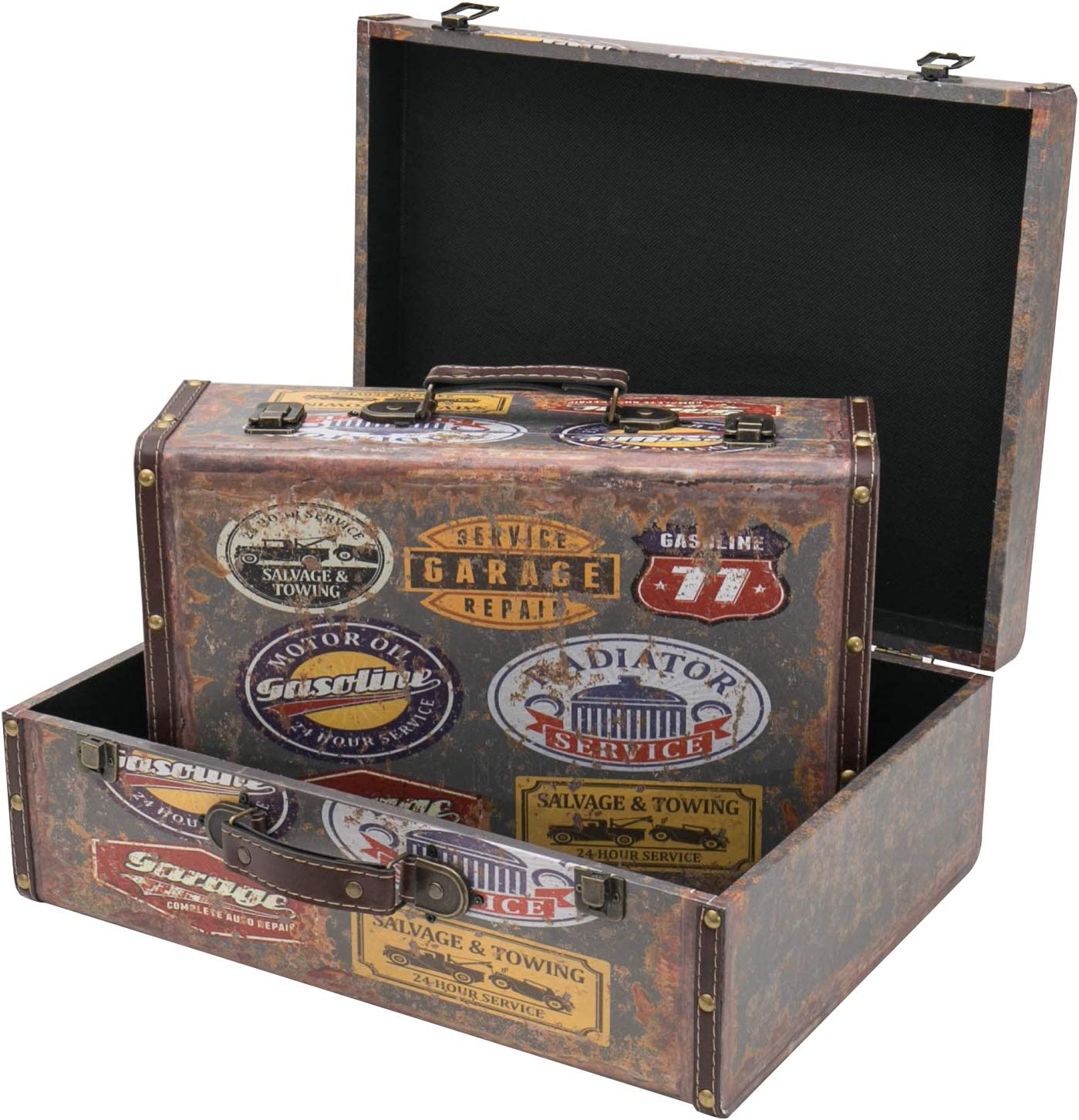 HMF 2er Set Schatztruhe Vintage Koffer aus Holz Fahrrad