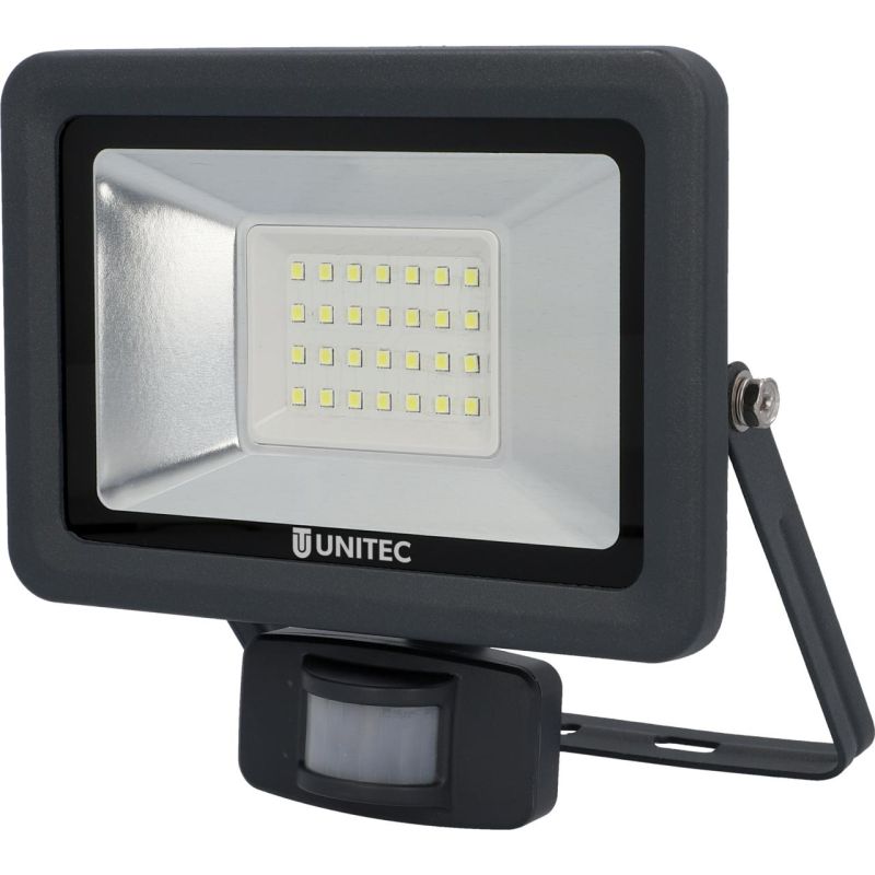 UNITEC LED Gartenbeleuchtung Strahler mit 180° Infrarot-Bewegungsmelder für Außenbereich, 30 Watt, 2400 Lumen, 6500 Kelvin, weiß