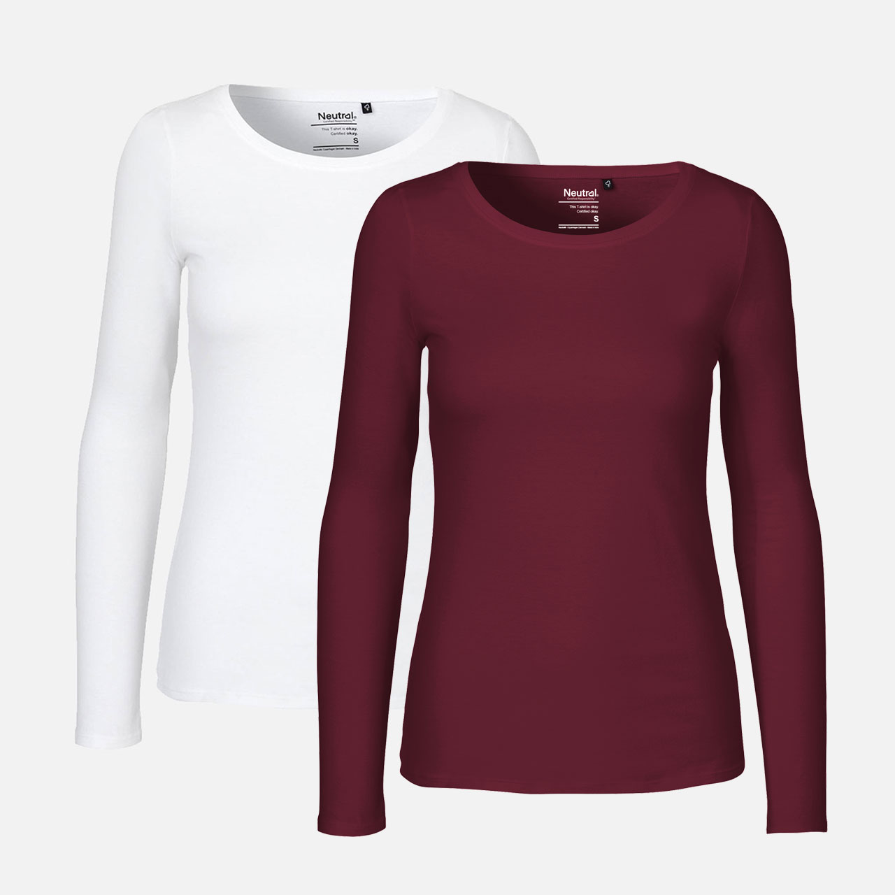 Langarmshirt, Rundhalsausschnitt, Weiß, Bordeauxrot, Damenoberteil