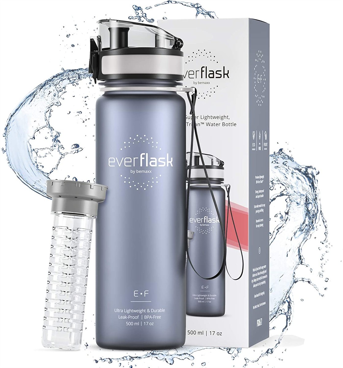 Trinkflasche, Wasserflasche, Edelstahl, Anti-Leak, Tragehalter