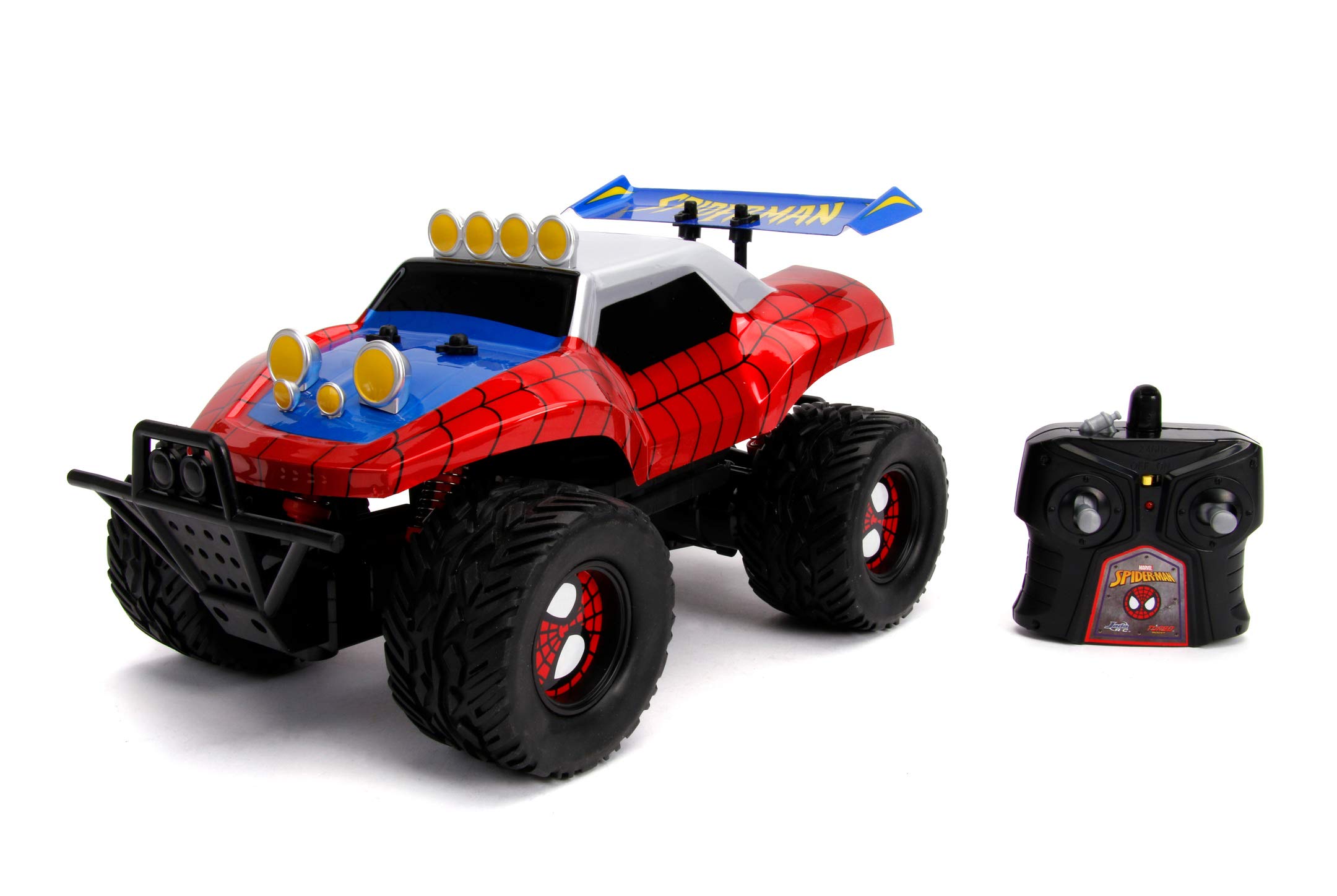 Jada Toys Marvel RC-Auto Spiderman, Buggy, Ferngesteuertes Auto, Turbofunktion, 2-Kanal Funkfernbedienung, USB-Ladefunktion, inkl. Batterien, 1:14, rot/blau