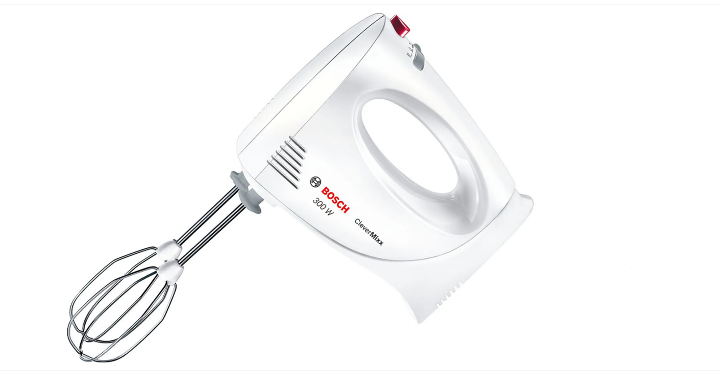 Bosch CleverMixx MFQ3010 Handmixer, Weiß, 70x184x140mm 2 Stufen Turbo Knethaken Schneebesen
