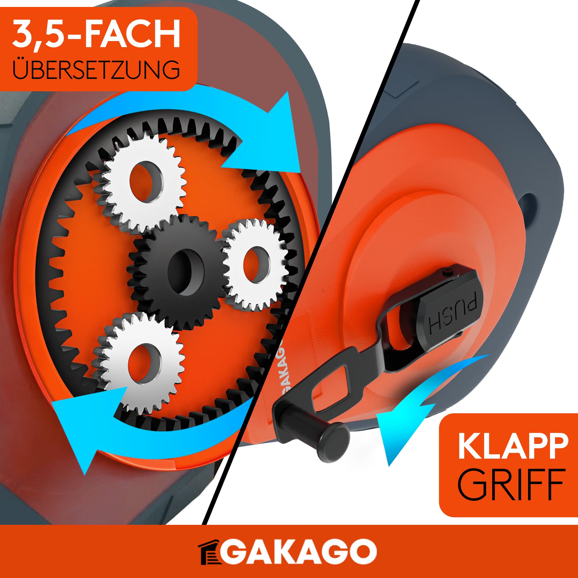 Gehäuse, Gehäusegriff, Zahnrad, Roter Innenring, Kreiselmechanik