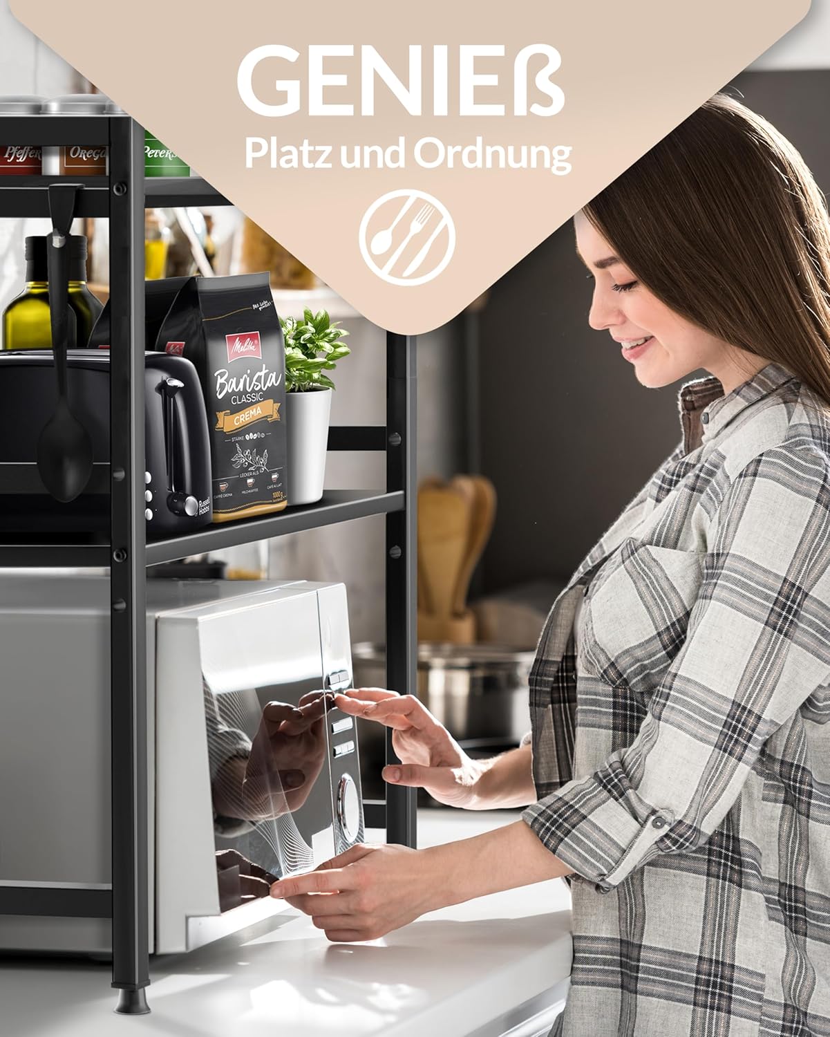 Heldenwunder Mikrowellenregal 3-stufig schwarz Küchenregal