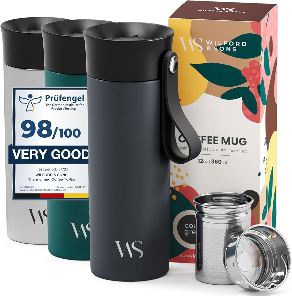 Thermo-Becher, Reisebecher, Edelstahl, Vakuumisoliert, Kaffeebecher