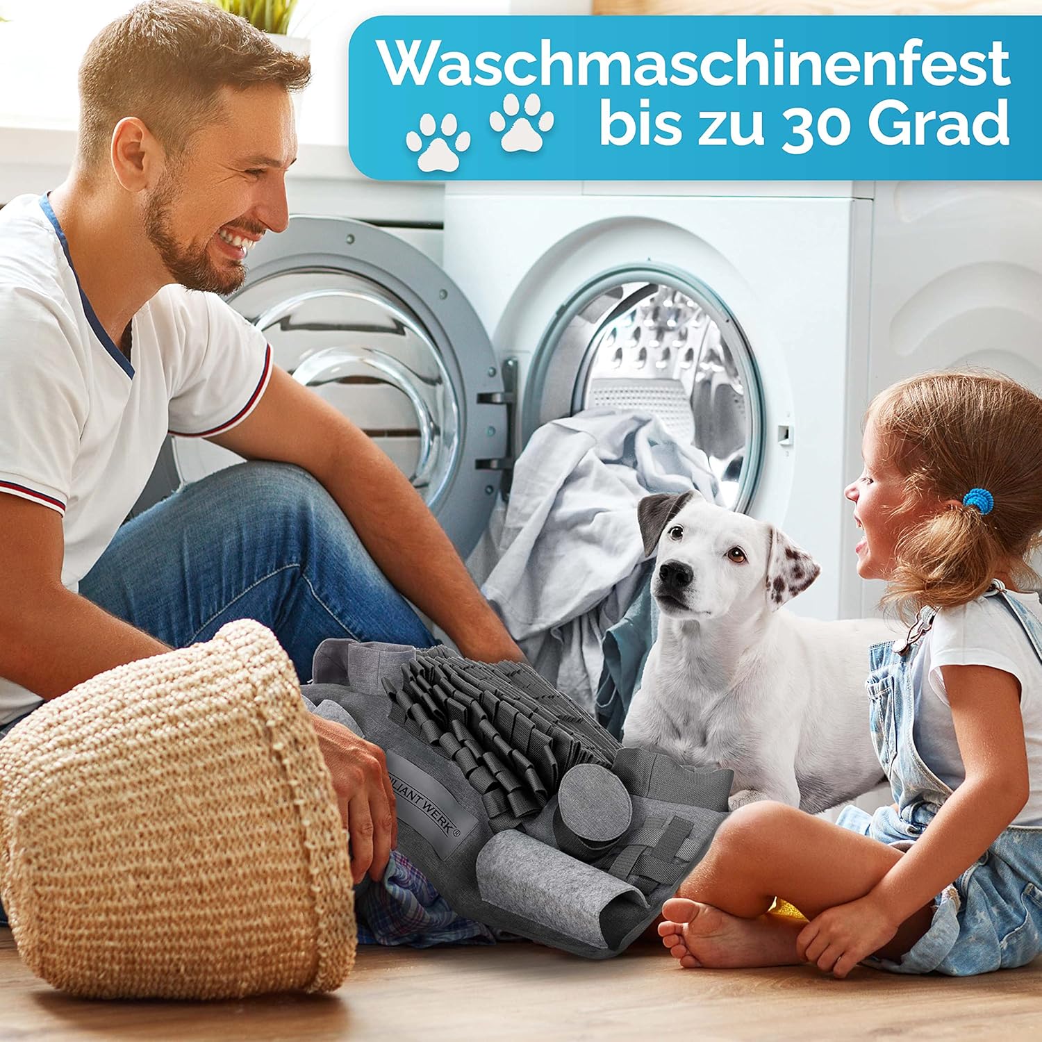 Briliantwerk Schnüffelteppich Hund – Extrem widerstandsfähiges Material - 10 Trainingselemente und 3 Schwierigkeitsstufen Intelligenzspielzeug grau