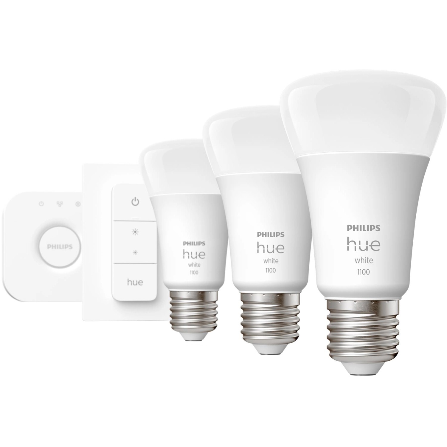 Philips Hue Starter Set 3x Leuchtmittel E27 inkl. Dimmschalter und Hue Bridge