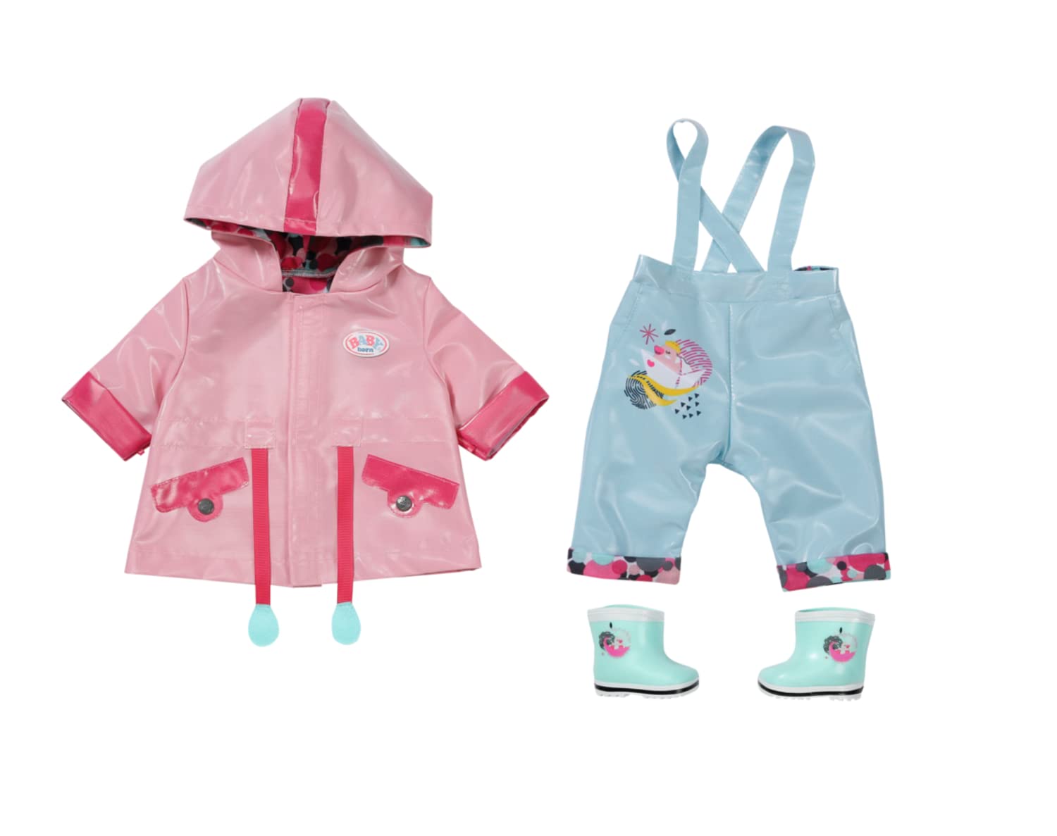 BABY born, Puppenkleidung, BABY Born Deluxe Regen Set 43 cm, Regenkleidung, Set mit rosa Regenjacke, blauer Matschhose und Gummistiefeln, 832578, Zapf Creation.
