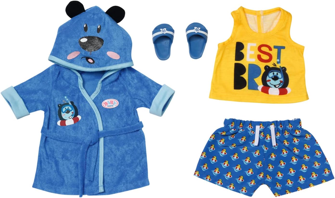Zapf Creation 832011 BABY born Bath Deluxe Bademantel Puppenkleidung für Puppen Bade-Set Shirt Shorts Badelatschen Spielzeug