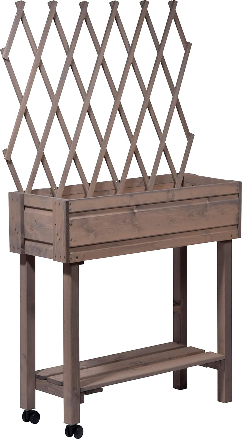Dobar Rollbares Hochbeet mit Rankhilfe braun