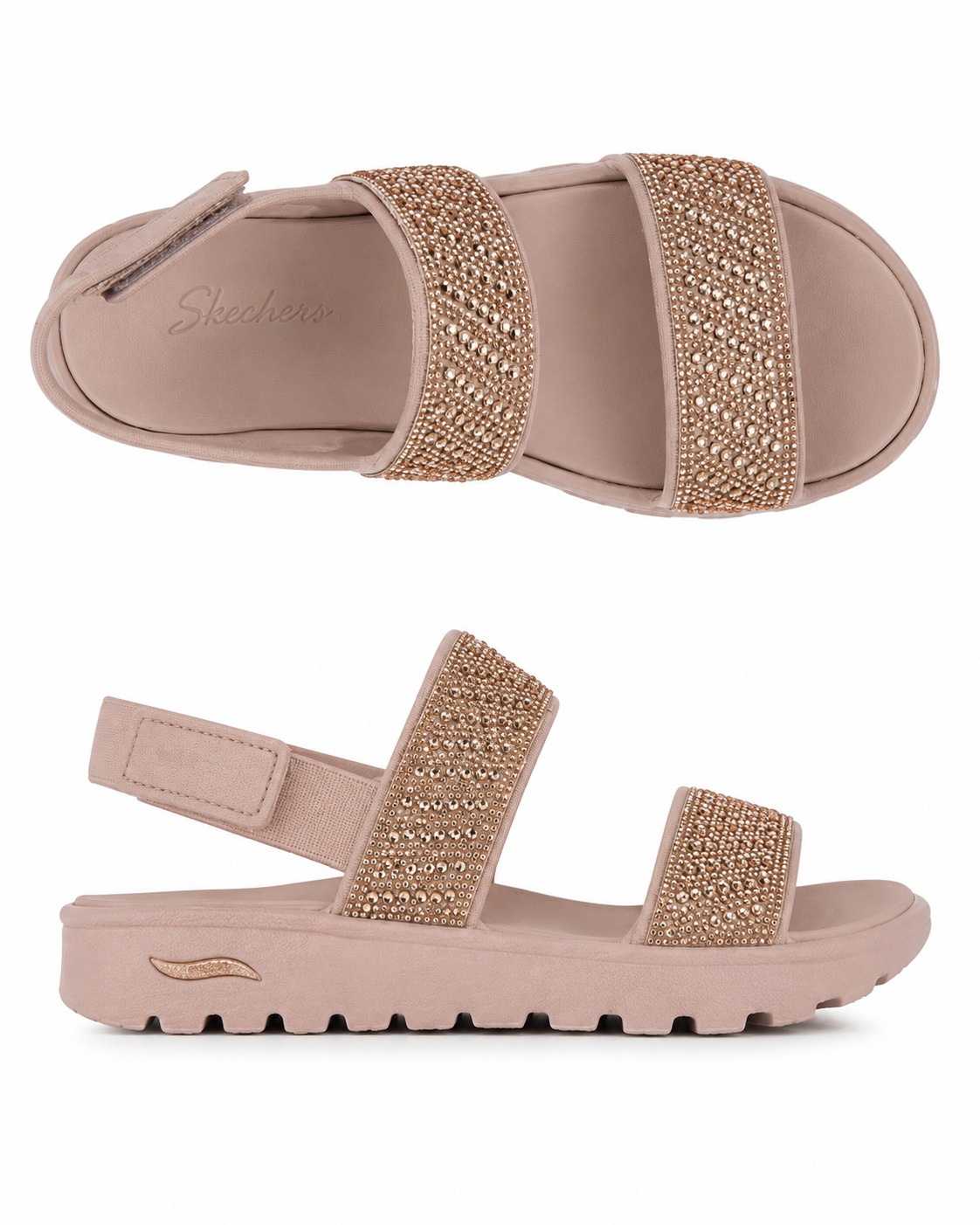 Sandal, Beige, Perlen, Glitzer, Klettverschluss