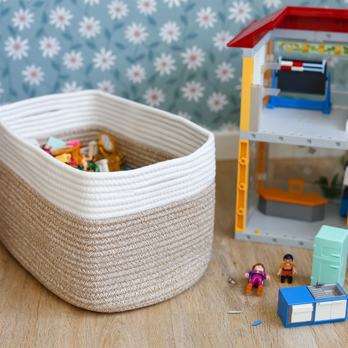 Aufbewahrungskorb, Spielzeug, Puppenhaus, Miniaturküche, Korb aus Hanf