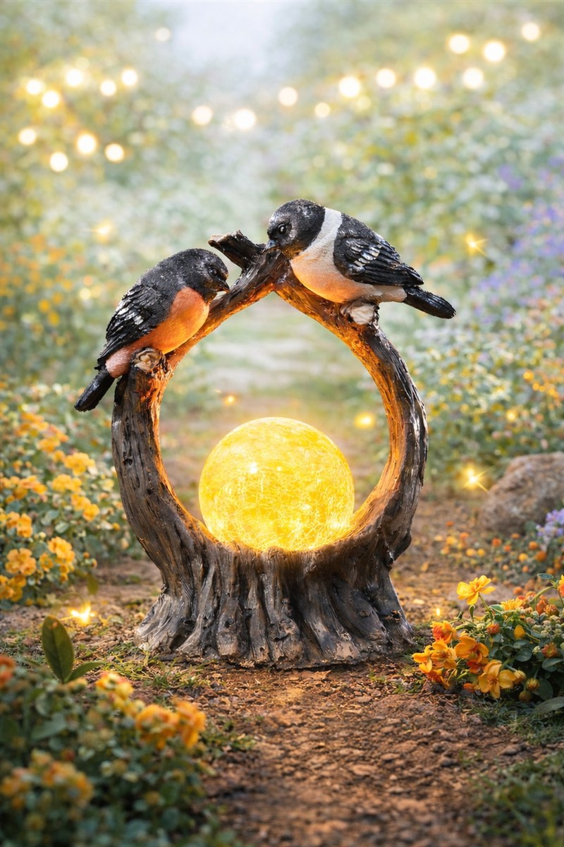 Vogel, Vogelskulptur, Lichtball, Gartenornament, Herbstfarben