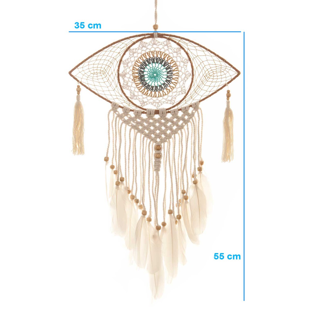 Großer Traumfänger EYE mit Federn Makramee Dreamcatcher Boho Wandbehang