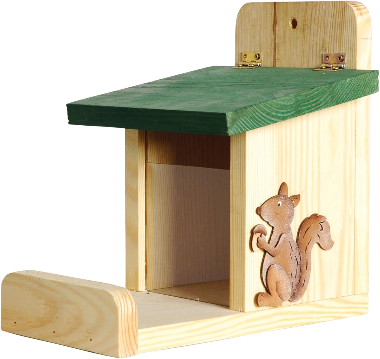 dobar Eichhörnchenfutterstation - Eichhörnchen Futterhaus Massivholz - Futterbox zum Eichhörnchen füttern - Futterstelle zum Eichhörnchen füttern Nüsse/Kerne/Früchte - 16 x 23 x 22 cm - Grün