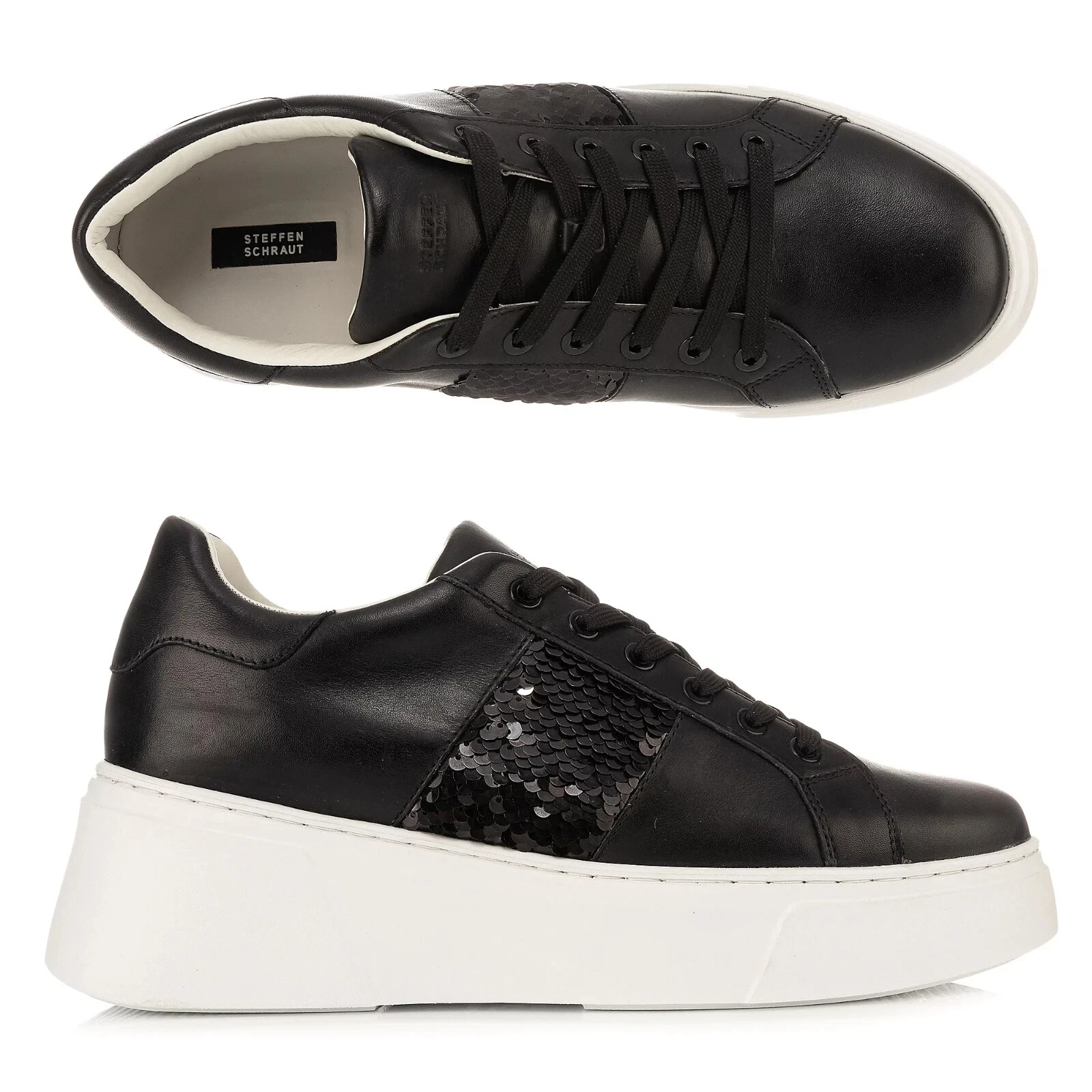 Sneaker, Schuhe, Schwarz, Plateau, Pailletten