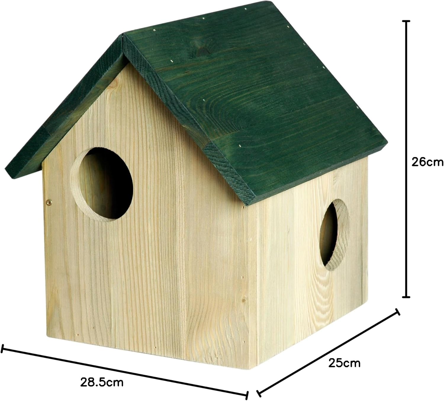 dobar Eichhörnchenkobel - Eichhörnchenhaus aus Massivholz - Futterhaus für Eichhörnchen - Eichhhörnchen Schlafhaus mit 3 Eingängen  25 x 26 x 28,5 cm  Grün DH122