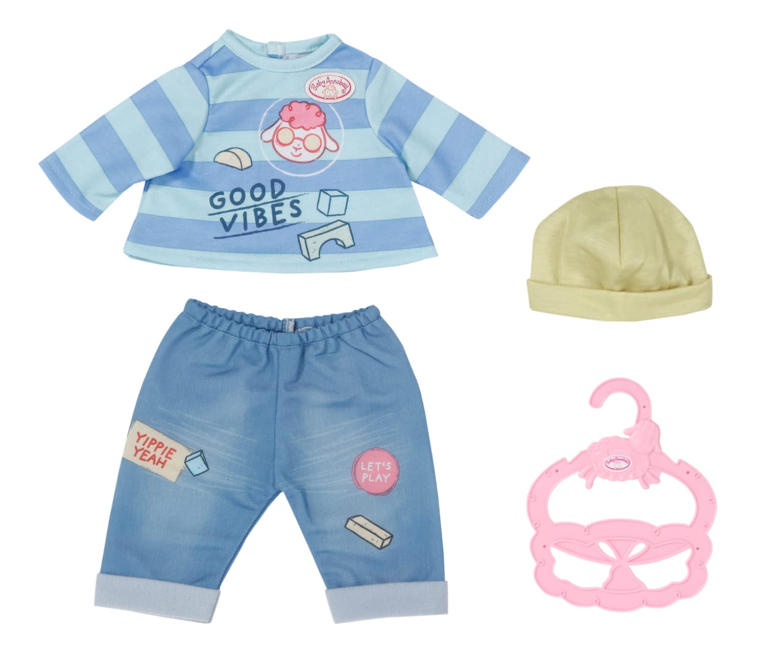 Baby Annabell Little Shirt und Hose, Puppenkleidung in blau, mit Kleiderbügel, für 36 (34-38 cm) Puppen, 706558 Zapf Creation