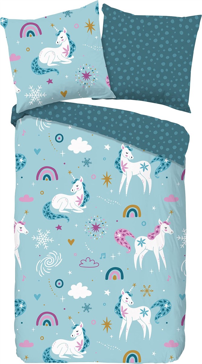 unicorn, Kissenbezug, Bettbezug, Bettwäsche, Türkis