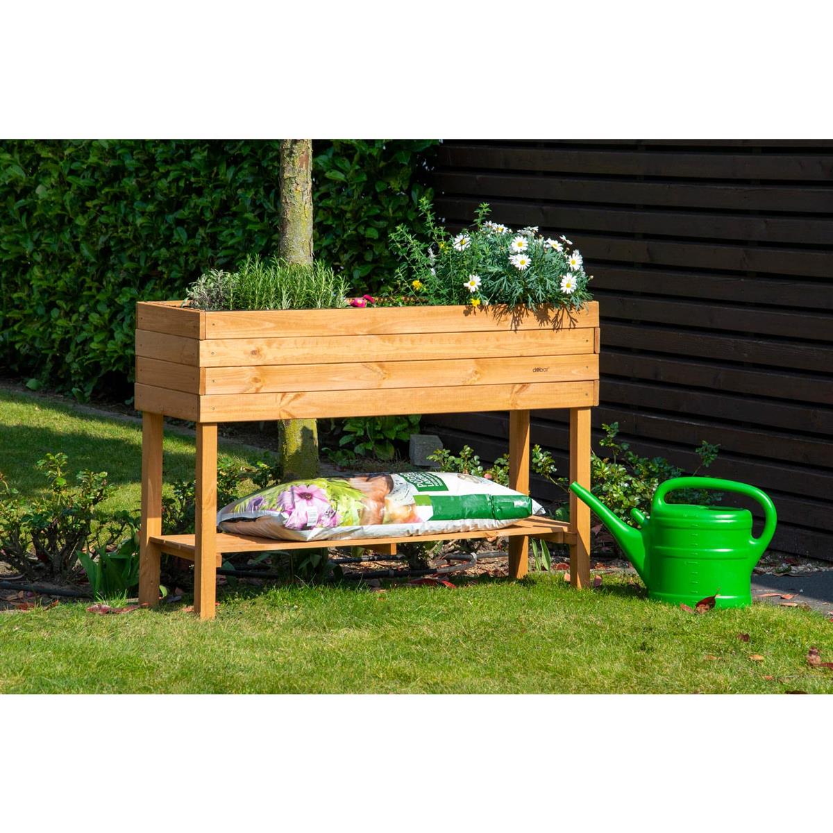 Holzbank, Blumentopf-Beet, Pflanztrog, Gartengerät, Gartenbank