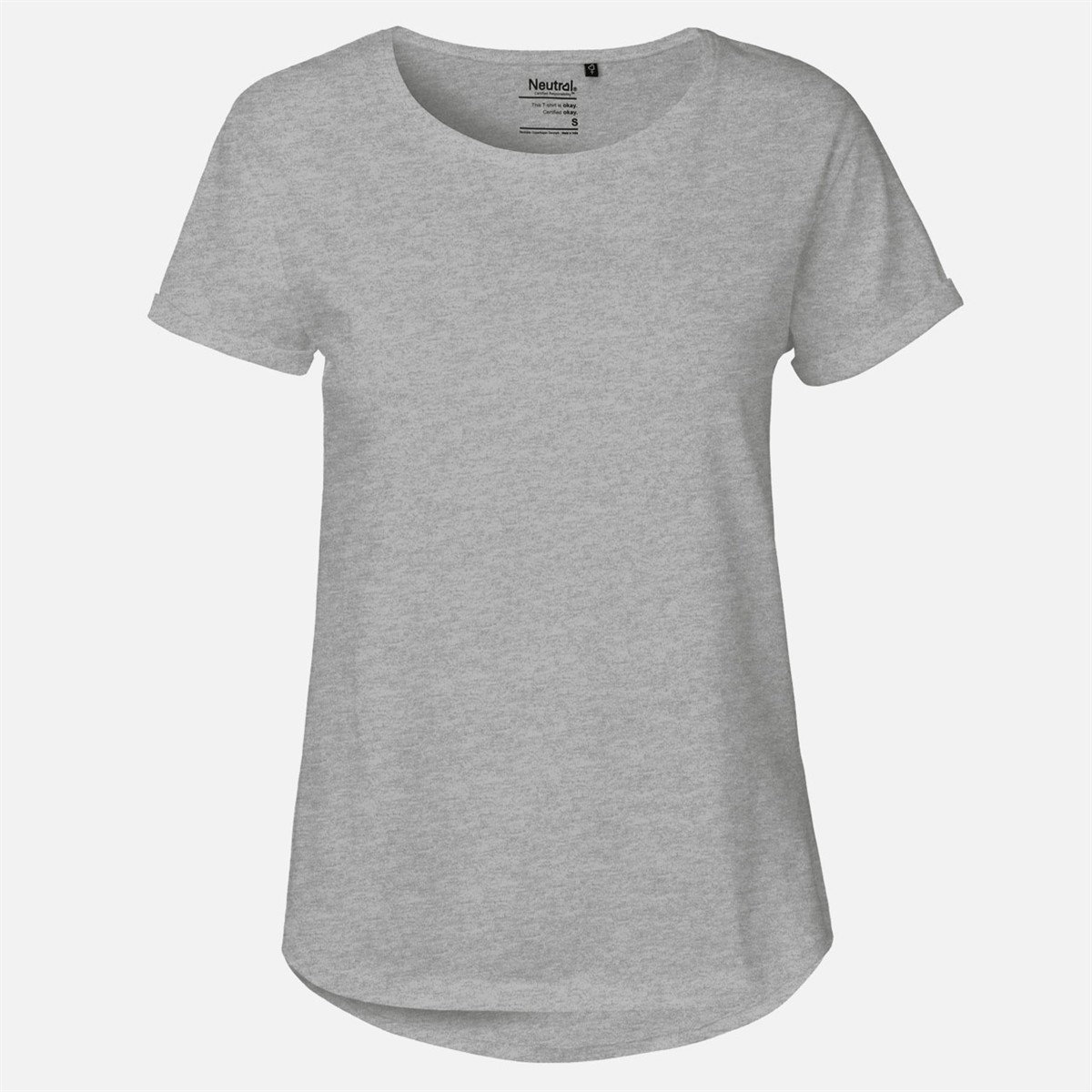Damen-T-Shirt, Grau meliert, Rundhalsausschnitt, Kurzarm, Abgerundeter Saum