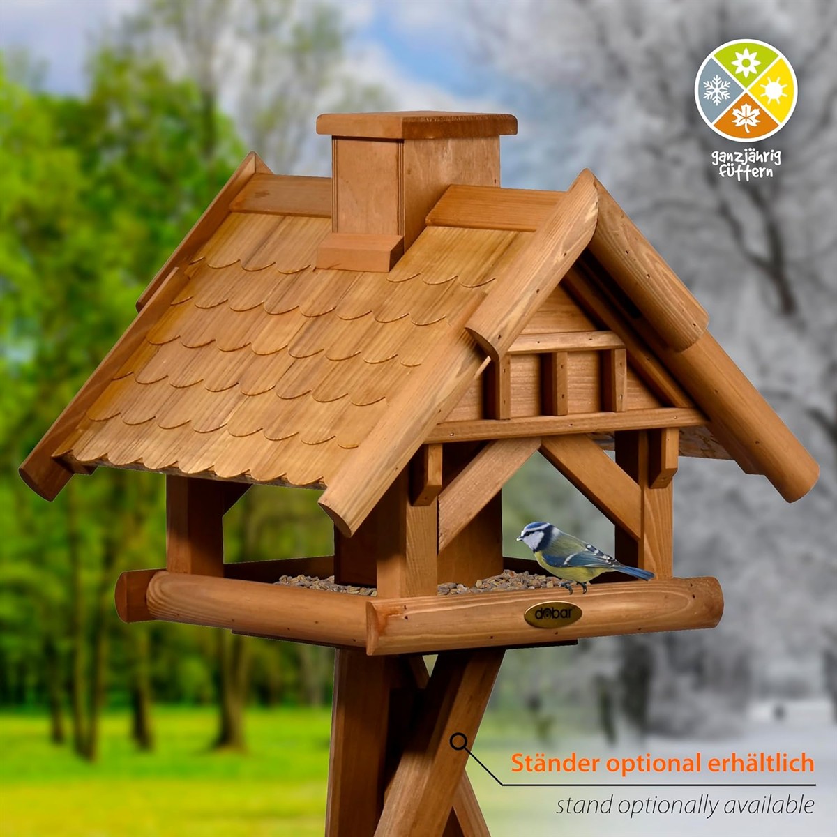 Vogelnest, Futterhaus, Holz, Dachziegel, Ständer optional