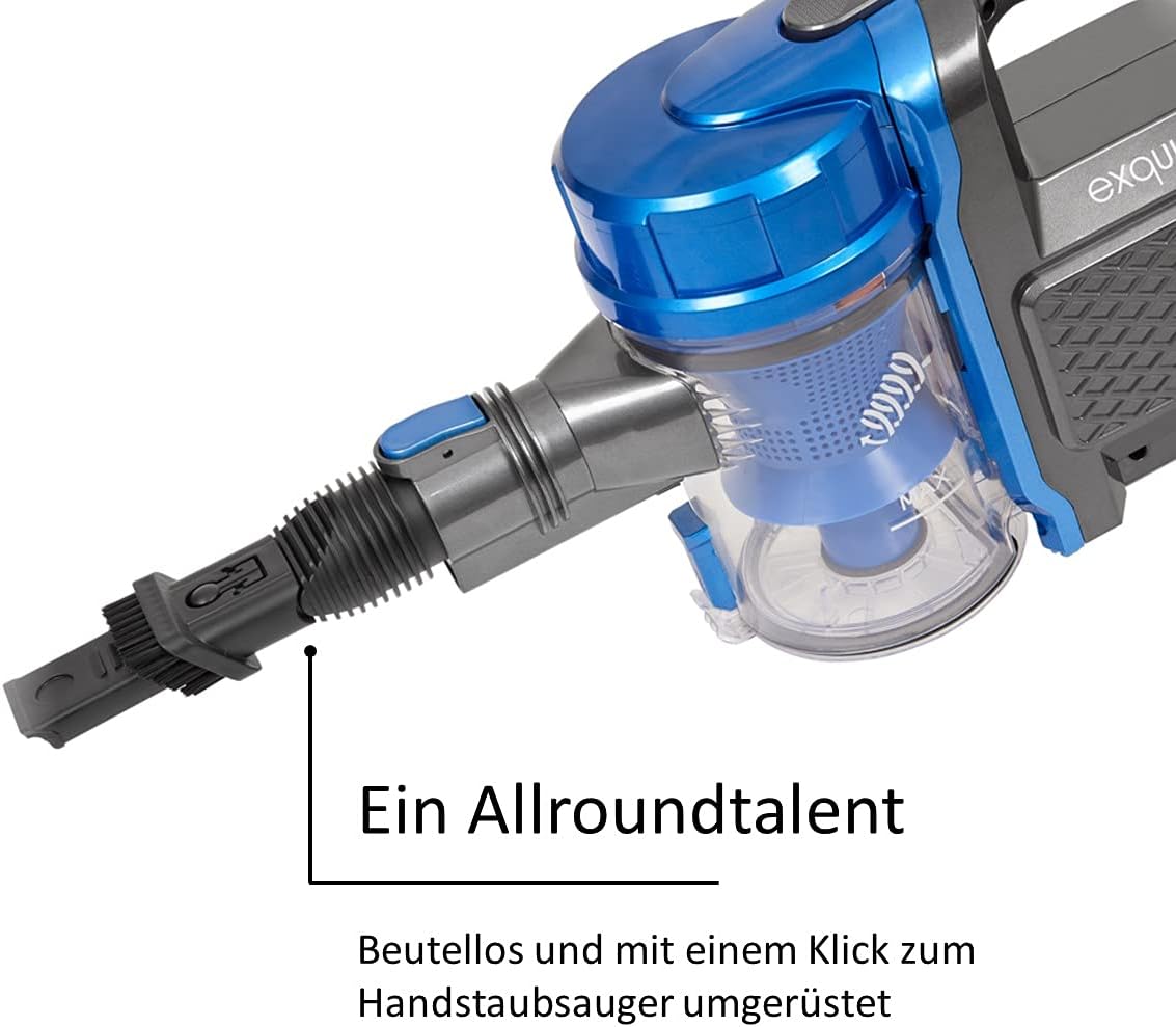 Exquisit BP 6601 BLS Akku-Staubsauger 2in1 kabelloser Staubsauger beutellos bis zu 40 Min. Akkulaufzeit Verschiedene Düsen LED-Beleuchtung 150 W  blau/schwarz 0.8 liters