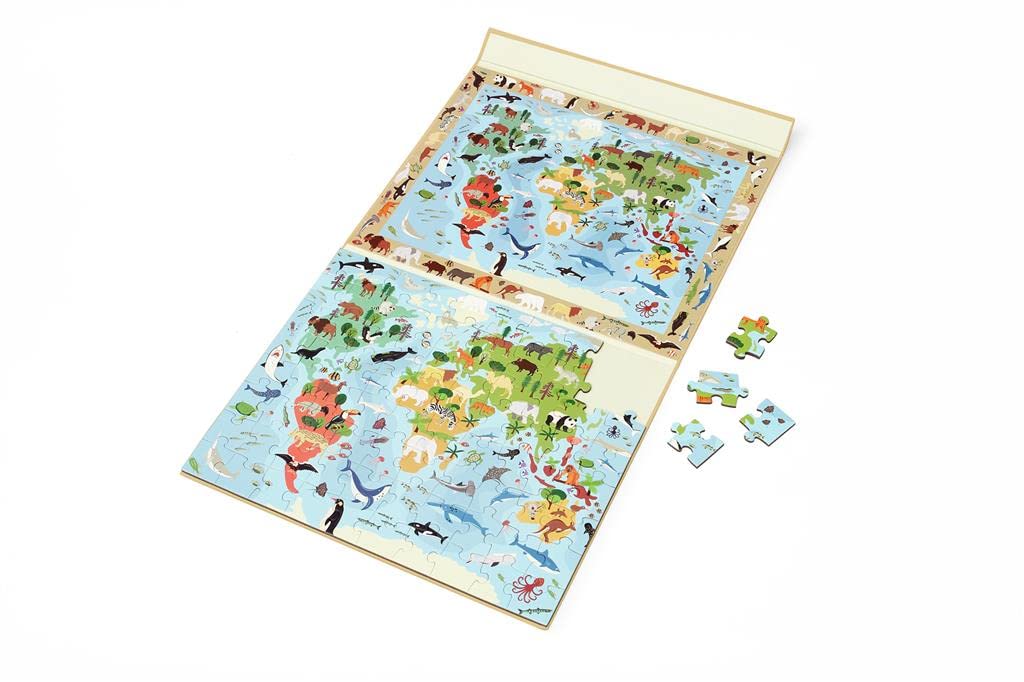 SCRATCH 276181230 Magnetpuzzle für Kinder ab 4 Jahren, 2-in-1 Puzzlen und Entdecken, Motiv: Weltkarte, 80 Teile