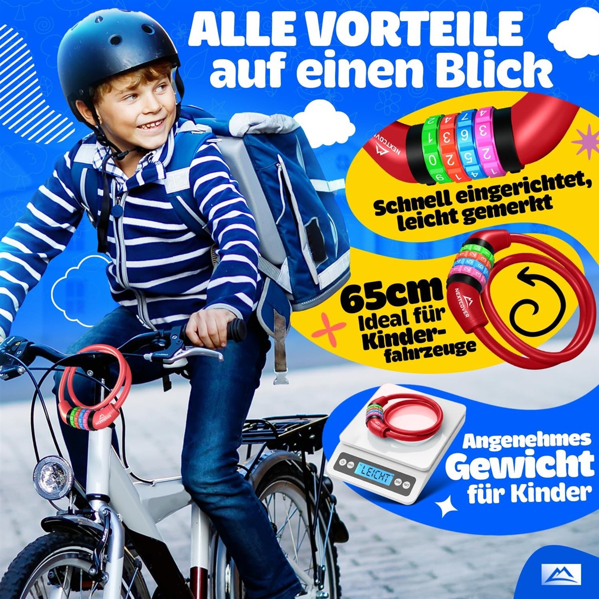 Kinderfahrrad, Rucksack, Schlosskette, Gewichtsanzeige, Zubehör
