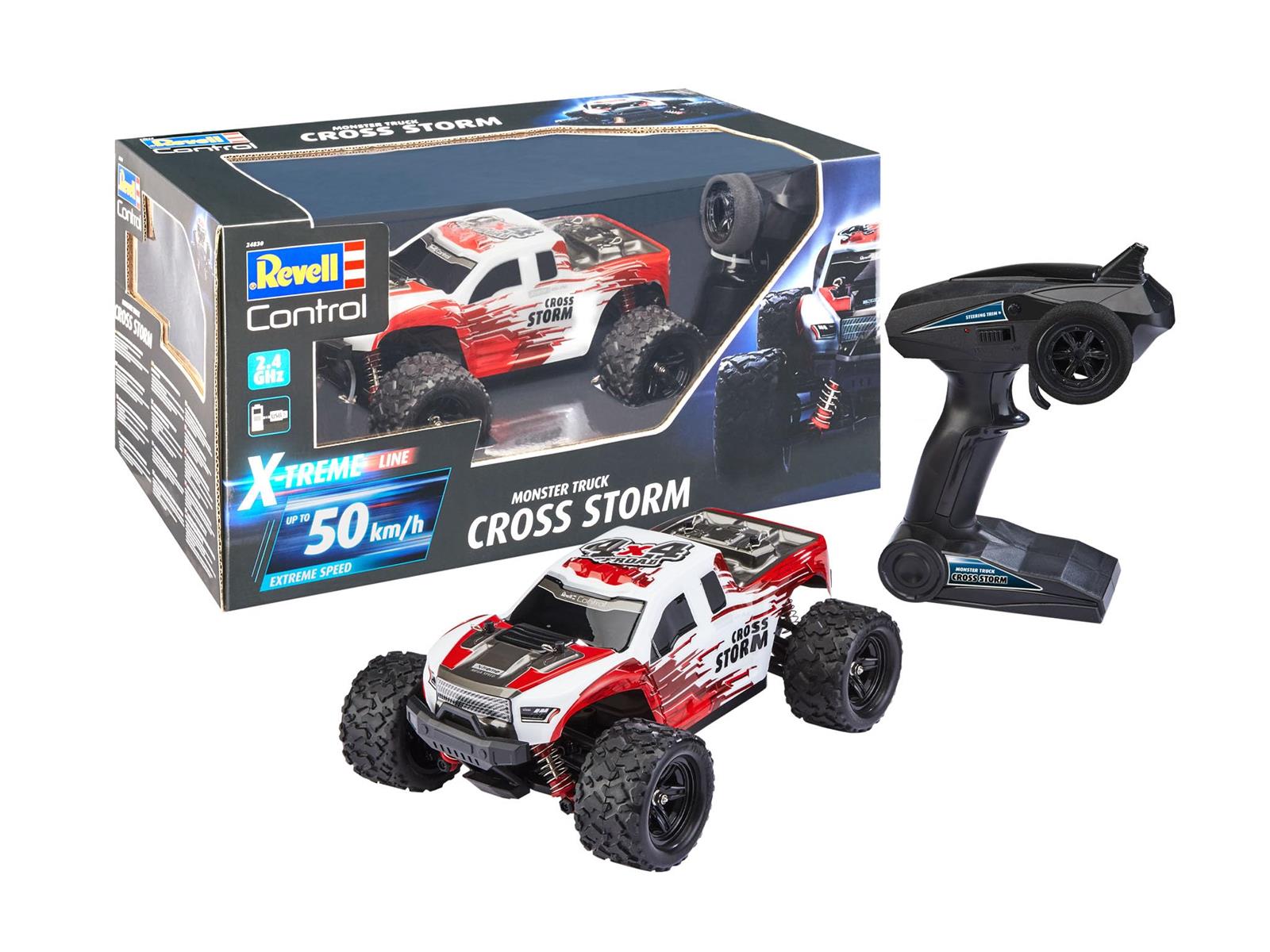 Revell X-Treme Cross Storm RC Monstertruck I Extremes Offroad-Erlebnis Dank robustem Chassis & 4WD I Mit Überrollkäfig I 50 km/h Top-Speed Dank leistungsstarkem Elektromotor I Ideal ab 14 Jahren