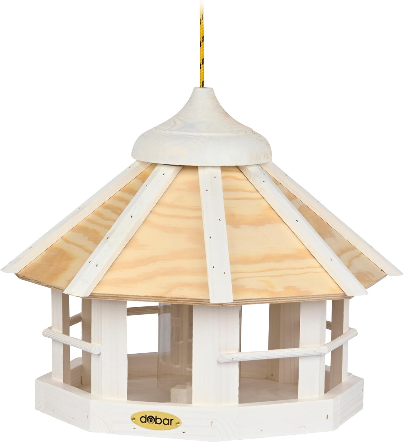 dobar Vogelhaus Schneeflocke 8-Eck hängend mit Futtersilo - Vogelfutterhaus aus Holz  Weiß