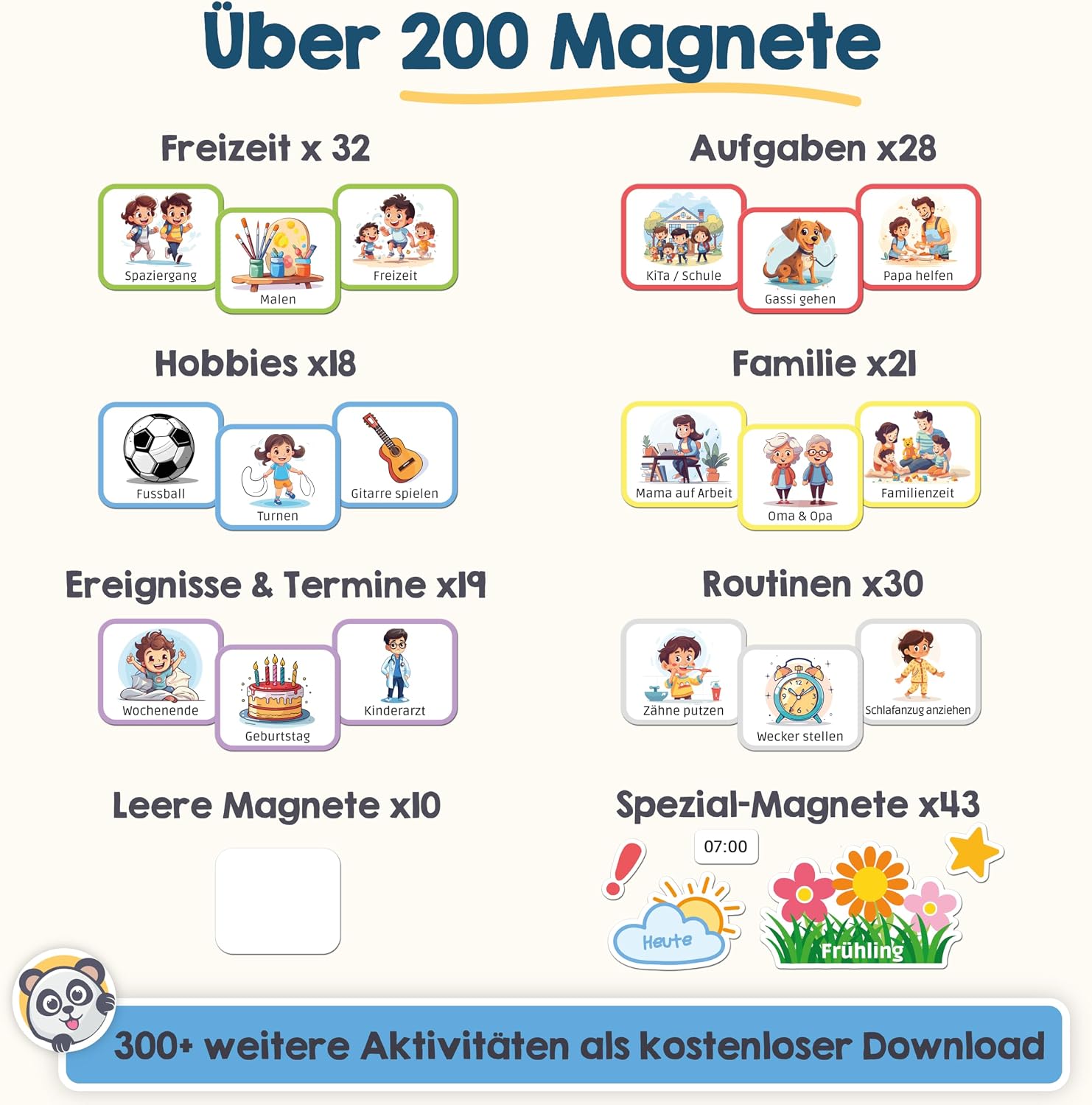 Aktivitätsmagnete, Kindermagnete, Magnetset, Alltagsroutinen, Bunte Illustrationen