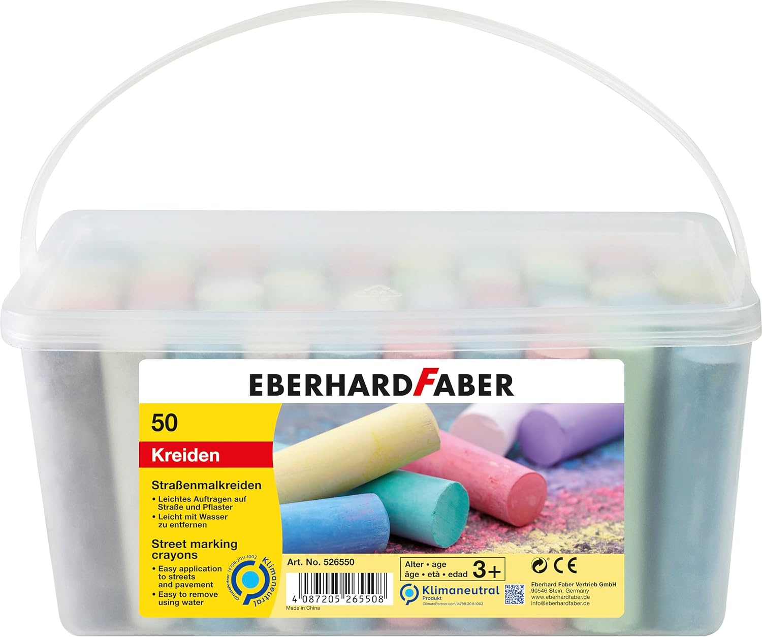 Eberhard Faber Straßenmalkreiden Eimer mit 50 Kreiden Malspaß auf Asphalt Straßen und Gehwegen Gehwegkreide Straßenkunst Kinderkreide Kreidemalerei Kreidespiel