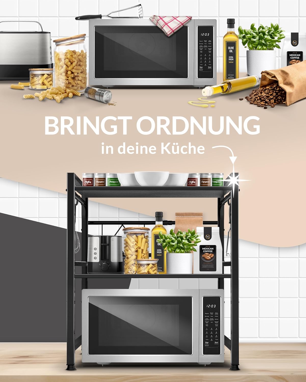 Heldenwunder Mikrowellenregal 3-stufig schwarz Küchenregal